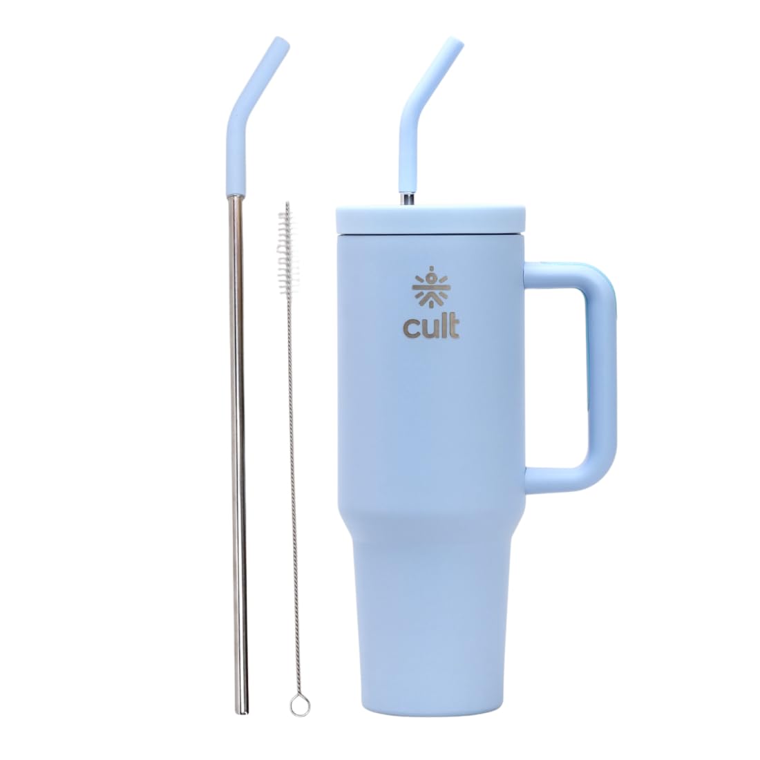 Cult 1200ml Stainless Steel Insulated Tumbler with Handle, Straw & Cleaner Double Wall Vacuum Bottle for Hot & Cold Drinks Leakproof Travel Mug Reusable for Gym, Office & Travel Blue