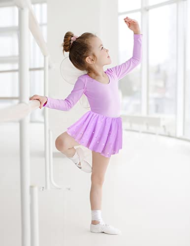 Danshow Girls Ballet Leotard Kids Long Sleeve Dance Leotard Dress With Glitter Tutu Skirt(4042-M-06) #TOP5