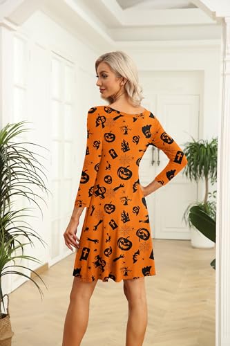 Image of VIISHOW Womens Round Neck 3 /4 Sleeves A-line Casual Tshirt Dress with Pocket
