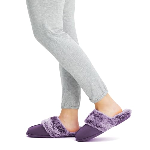 Image of Jessica Simpson womens Comfy Faux Fur House Slipper Scuff Memory Foam Slip on Anti-skid SoleSlipper