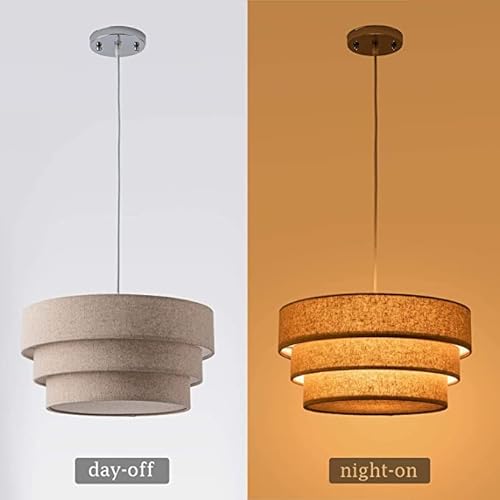 Yifi Deco Modern Pendant Ligh,13.4" Drum Hanging Lamp Fixture With 3-Tier Linen Fabrics Lampshade, Elegant Pendant Lighting For Dining Room, Bedroom, Kitchen Island, Entryway, Hallway #TOP6