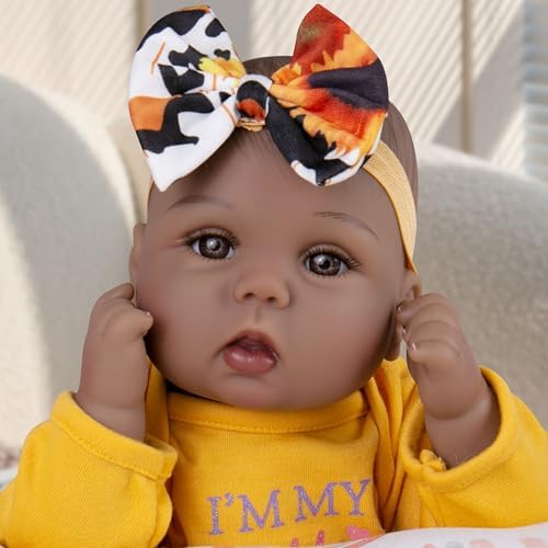 Milidool Lifelike Reborn Baby Dolls Black, 18 Inch Realistic African American Newborn Weighted Baby Dolls That Look Real with Sunflower Clothes Gift Set for Ages 3+