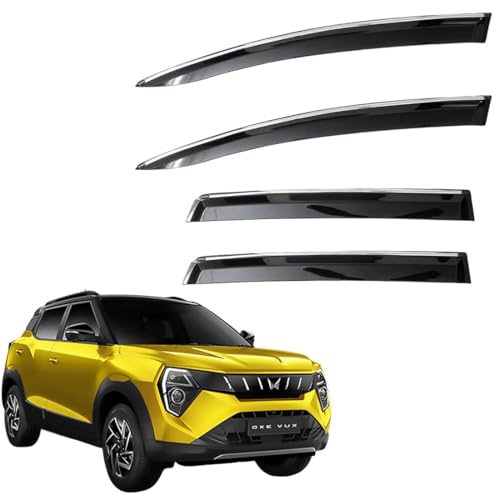 Image of CAR SAAZ Unbreakable Chrome Smoke Door Visor for XUV 3XO (2024-Present) | Premium Sun, Rain Wind Deflector Chrome Strip Side Door Rain Visor - Set of 4 Pcs