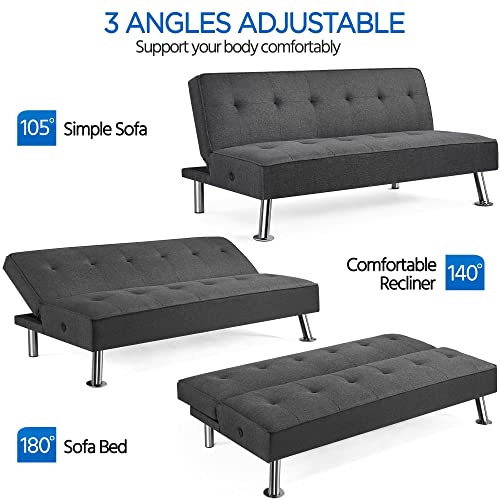 Yaheetech YT-00113390 Modern Convertible Futon Sofa Bed W/ 2 Integrated Usb Charging Ports Fabric Loveseat Couch Metal Legs thumb #3