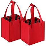 Borsa Portabottiglie 2 Pezzi Borsa da Vino in Feltro 24x18x28 CM Sacchetti Regalo di Vino Acqua in Feltro con Divisore Rimovibile e Manico per Viaggi Birra Bevande(Rosso)