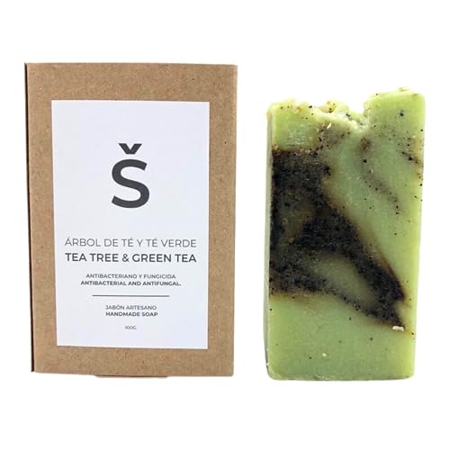 Jabón Natural de Árbol de Té | Jabones para regalar | Para pieles con Acné, Hongos o Bacterias | Jabón de Manos, Cuerpo y Cara | Pastilla Jabón Ecológica Artesanal | Sin Aceite de Palma (100 g)