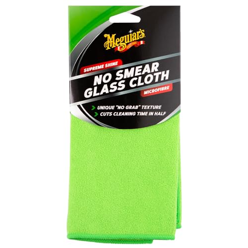 Meguiar's Glass Cleaning Cloth - No Smear Glass Cloth - Non-Scratching, 100% Lint Free, Machine Washable and Reusable Cleaning Cloth for Glasses, Windows and Mirrors and Polishing Cars - 400 x 400 mm