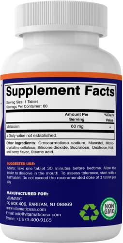 Vitamatic Melatonin 60Mg With B6, Magnesium, L-Theanine, L-Tryptophan, 5-Htp, Gaba, Valerian, Chamomile, Passion Flower, Ashwagandha & Black Pepper #TOP5