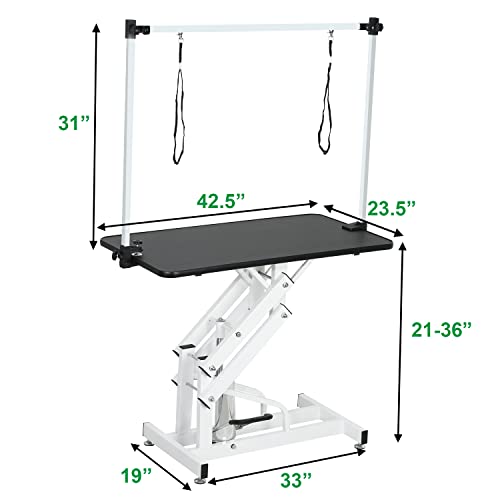 Hydraulic-Dog-Grooming-Table-Heavy-Duty-for-SmallMediumLarge-Dogs-Pet-Grooming-Table-with-Adjustable-Overhead-Arm-and-Noose-Height-Adjustable-21-36-425-Black