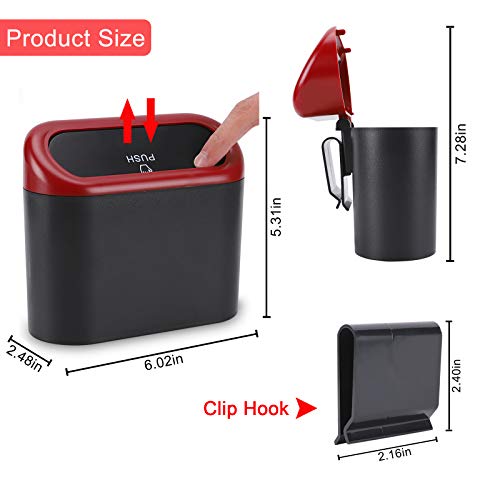 Image of Accmor Car Trash Can with Lid, Mini Vehicle Dustbin Garbage Organizer Bin Holder, Portable Hanging Wastebasket Container for Auto, Home, Office (Red)