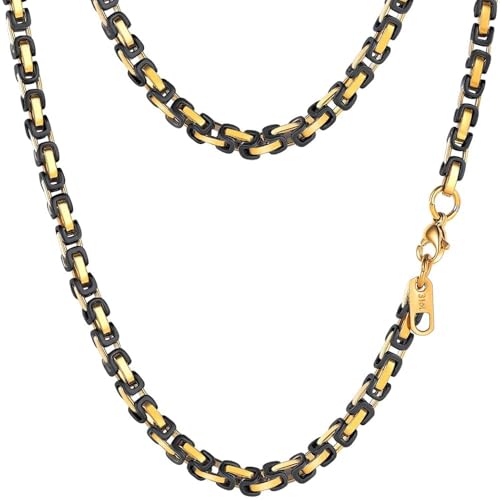 PROSTEEL 4MM/6MM/8MM Stainless Steel Necklace for Men Women, Stylish and Cool, Byzantine Chain Black Gold Silver Tone, 18-30 Inches, Come Gift Box 20.0 Inches 4mm-Gold Black Tone