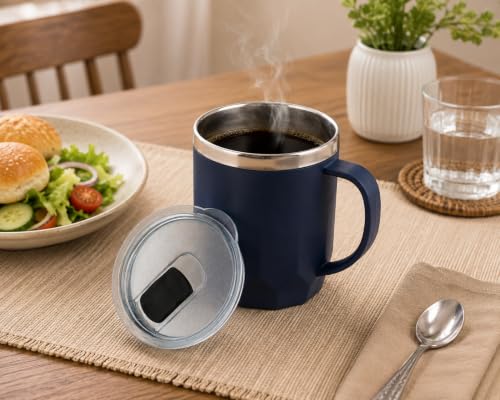 Image of Clazkit Travel Leak Proof Coffee Mug | Stainless Steel Coffee Tumbler | Spill-Proof Lid | Hot & Cold Vacuum Mug for Office, Travel & Car- 400ml - Dark Blue