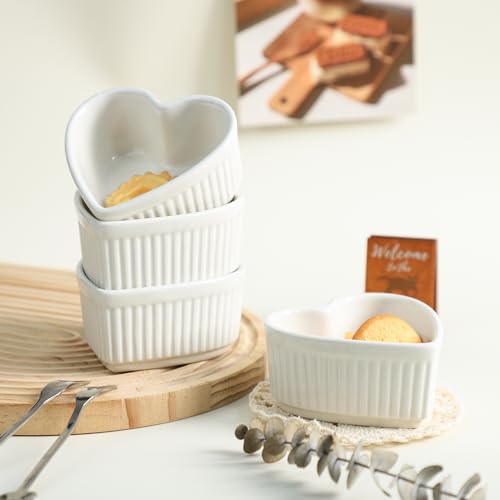 Sizikato Heart-Shaped Porcelain Souffle Dishes, Ramekins - 3.5 Inches for Souffle, Creme Brulee and Dipping Sauces - Set of 4 - Thumbnail 4