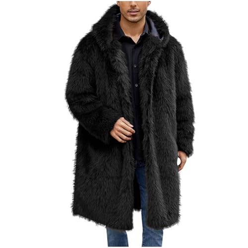 Men's Faux Fur Coat Long Open Front Cardigan Winter Fuzzy Fleece Jacket Warm Overcoat Turn Down Collar Coat