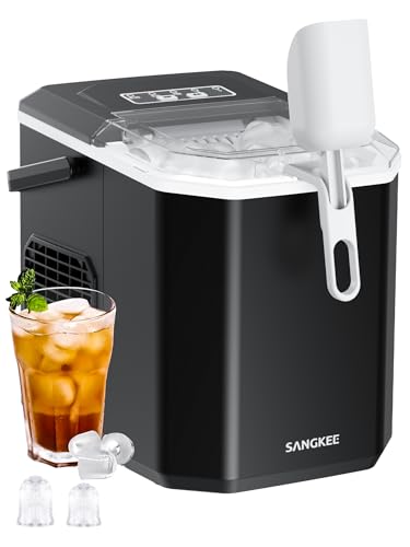 SANGKEE Maquina de Hielos para Casa, 9 Cubos de Hielo en 6 Mins Ice Maker, 2 Tamaños de Hielo, 26 lb/Día, Máquina para Hacer Hielo con Autolimpieza, Canasta y Cuchara, Ideal...