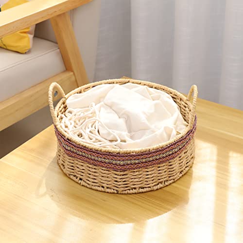 Yahuan Woven Paper Rope Basket Round Storage Basket Small Basket With Handle For Fruit, Bread Serving Pantry And Bathroom (Paper Rope) #TOP1
