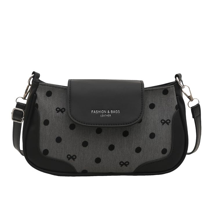 Bolsa tiracolo de bolinhas feminina bolsa de ombro axilas estilo doce moda primavera pequena bolsa 2025, Preto, Medium, Mochila casual