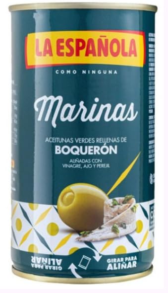 La Española Olive Verdi Ripiene di Acciuga, Marinas Aceitunas Rellenas de Boquerón, Confezione da 3, Latta da 130 g