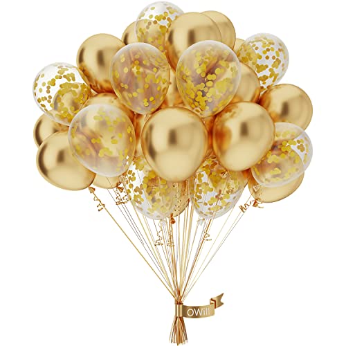 OWill Luftballons Gold Konfetti,50 Stück 10 Zoll Ballons Goldene,Luftballons Geburtstag,für Ramadan,Geburtstag,Babyshower, Hochzeit,Abschlussfeier,Silvester Party Dekoration,Geschäftstätigkeit