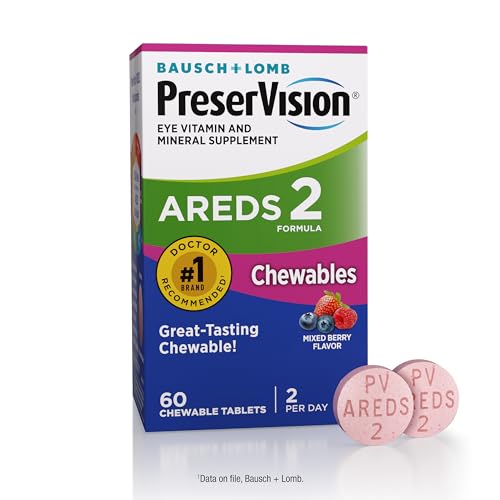 PreserVision AREDS 2 Eye Vitamins, #1 Eye Doctor Recommended Brand, Chewable Lutein and Zeaxanthin Supplement with Vitamin C, Vitamin E,Zinc, and Copper, Mixed Berry, 60 Tablets