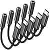 5 Pack USB C to 3.5mm Headphone Jack Adapter Type C Audio Aux Cable Dongle Compatible with iPhone 16/15/15 Plus/15 Pro/15 Pro Max/iPad/Pixel, Samsung Galaxy S23 S22 S21 S20 Ultra Z Black Nylon