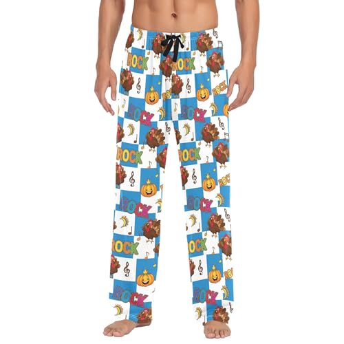 Men's Pajama Bottom Turkey Pumpkin Music Rock Cotton Pajama Pants Drawstring Sleepwear Long Pants Pockets