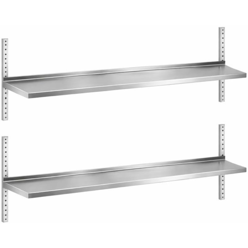 Estantería de pared de acero inoxidable profesional de doble nivel, 1400 x 300 x 600 mm