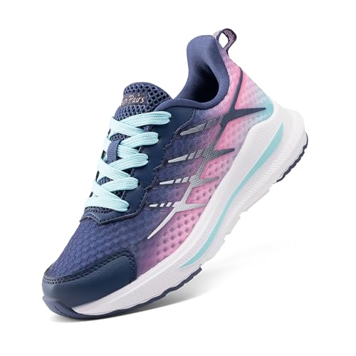 DREAM PAIRS Boys Girls Shoes Kids Tennis Athletic Running Footwear Lace Up Walking DuraPlay Breathable Lightweight Sneakers for Little/Big Kid 11 Little Kid Dark Blue/Pink