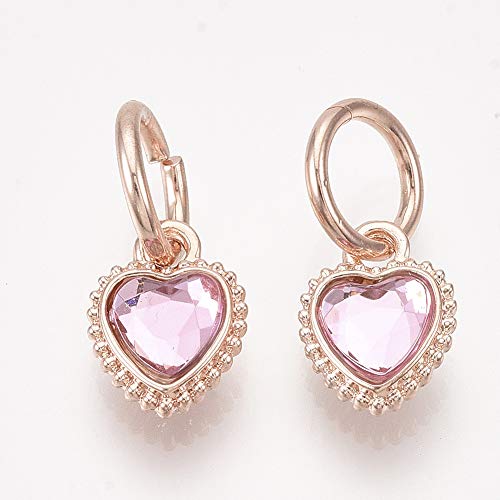 Ipotkitt 50 Pcs Pearl Pink Glass Faceted Heart Charms Rose Gold Heart Shaped Charms Valentine Love Heart Charms for DIY Craft Necklace Jewelry Making