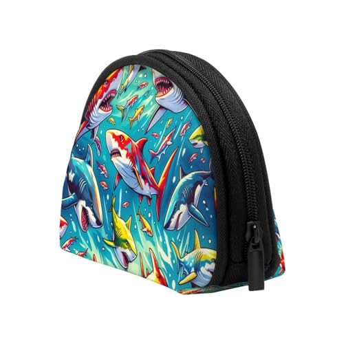 Portable Coin Purse Colorful-Sharks-Pattern Mini Zippered Money Pouch Card Holder4