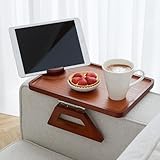 Shamrock Home Mesa de braço de sofá de bambu com suporte de dispositivo, bandeja de encaixe, mesa de sofá para sofás. Bandeja de braço de sofá para jantares de TV, controles remotos, bebidas, lanches