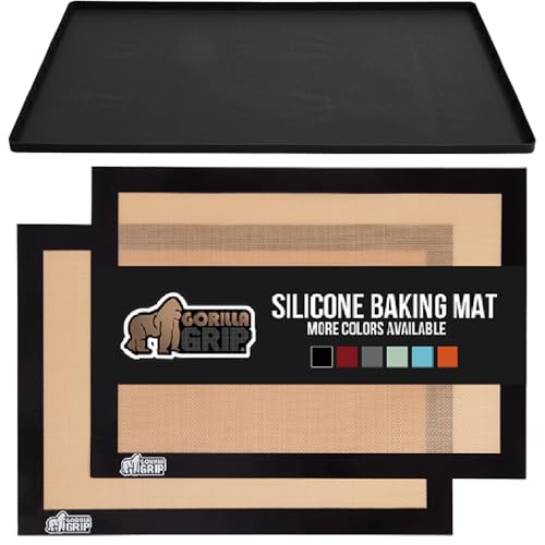 Gorilla Grip Silicone Under Sink Mat and Silicone Baking Mat, Raised Lip for Kitchen and Bathroom, 46x22, Nonstick Liner for Oven Cookie Sheets, 2 Pack, Half Sheet Both in Black, 2 Item Bundle