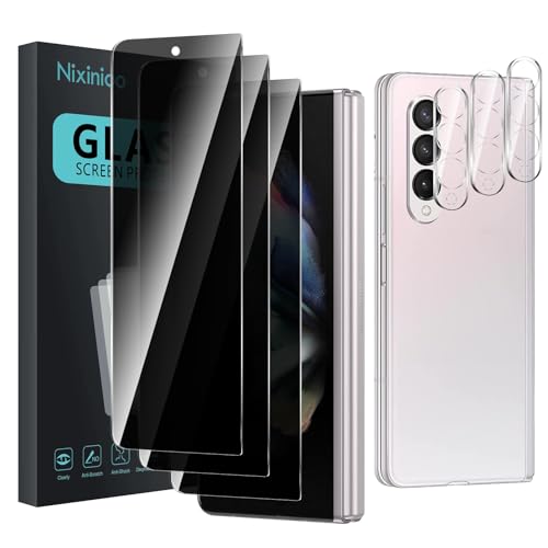 Nixinioo 3 Pack Privacy Screen Protector for Samsung Galaxy Z Fold 3 With 3 Pack Camera Lens Protector Anti Spy Tempered Glass 9H Hardness Black Protector Anti Spy Anti-Scratch Bubble Free