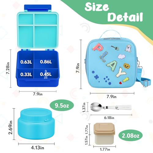Image of Kids Bento Box - 4 Compartment, Leak-Proof, with Soup Thermo