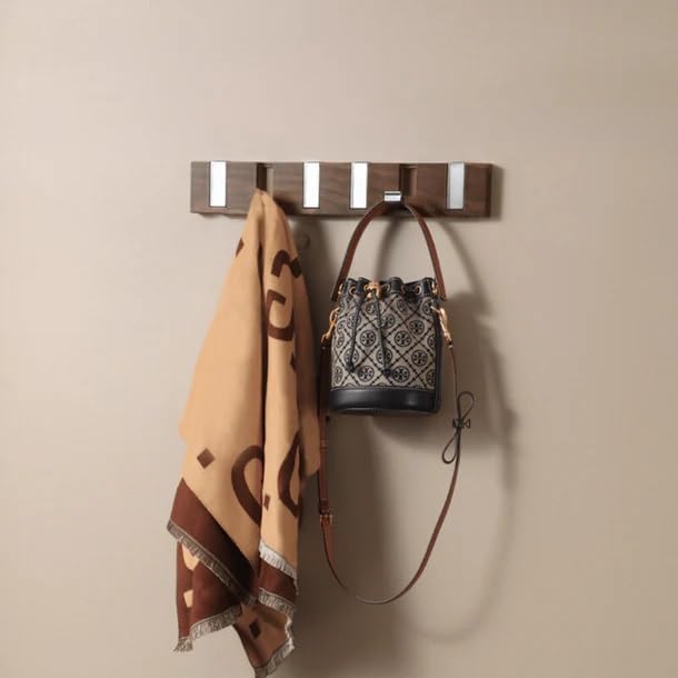 Abovsare Rustic Wall Mounted Coat Rack: Wooden Coat Hook Hanger - 6 Hooks for Hanging Clothes Robes Towels Coats