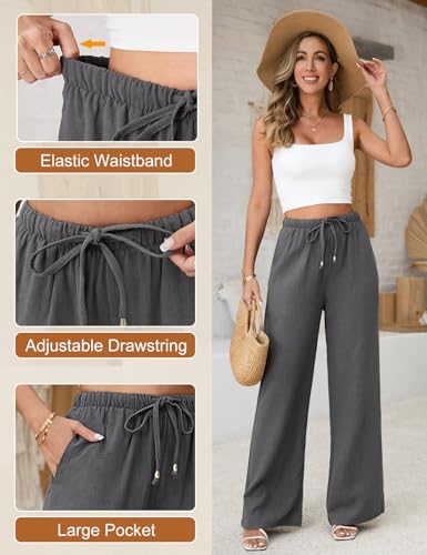 Image of Linen Pants for Women Flowy Palazzo Pants Boho High Waist Wide Leg Trousers Tall Slim Summer Beach Vacation Outfit 2026 Grey