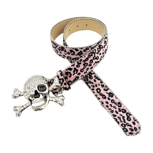 Waist Belt,Popular Rhinestones Skull Buckle Belt for Pants Animal Print Horsehair Belt for Pants Adult Unisex Waist Decoration