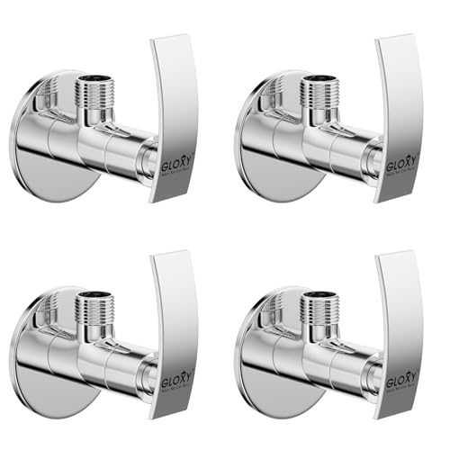 Image of GLOXY Premium Angle Valve for Bathroom with Delight Lever Combo Pack of 4 - One Way Angle Valve with Wall Flange - Angle Cock With Chrome Finish for Kitchen Sink, Bathroom & Wash Basin