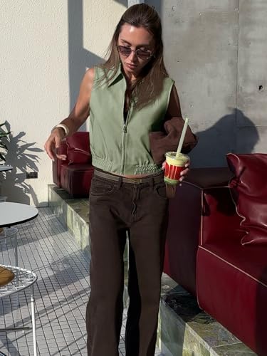 Tankaneo Womens Cropped Cargo Vest Tops Summer Trendy Sleeveless Zip Up Jacket Y2k Going Out Elastic Hem Outerwear3