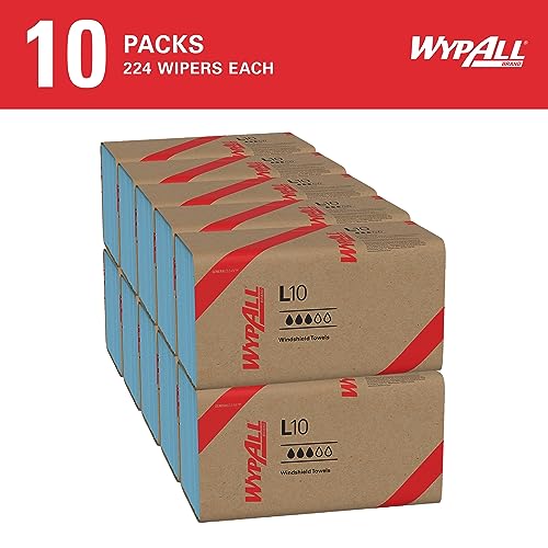 WypAll GeneralClean L10 Cloths Light Cleaning Wipes (05123), Windshield Towels, Bulk Paper Wipers, Blue (10 Packs of 224 Sheets, 2,240 Sheet Total)
