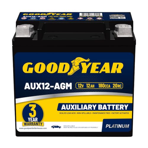 Image of Goodyear AUX12-AGM 12V 12 AH, 20RC, 200 CCA Platinum series Rechargeable AGM Maintenance Free Auxiliary Battery