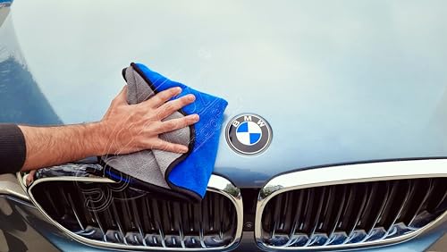 Image of SOFTSPUN Microfiber Cloth for Car Coral 800GSM 40X60cms 4 Pcs Blue+Grey! Extra Thick Microfiber Cleaning Cloths Perfect for Bike, Auto, Cars Both Interior and Exterior.