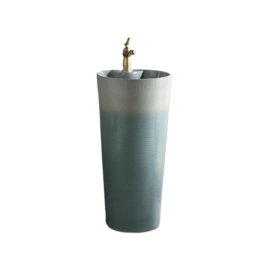 Free-Standing Ceramic Integrated Wash Basin with Faucet and Drain Freestanding Bathroom Pedestal Sink Lavatory Column