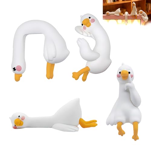 Toaaaw Goose Figurines, 3D Printed Resin, 4 Pieces, Whimsical Ornaments for Computer Monitor, Desk, Car Dashboard, Home and Office
