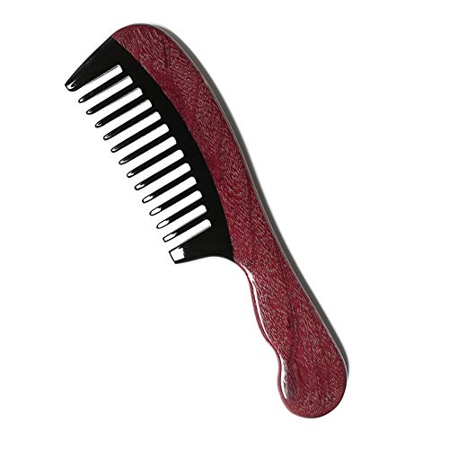 Wide Tooth Hair Comb - Purpleherat Wood & Buffalo Horn Detangling Comb for Women,Men and Kids
