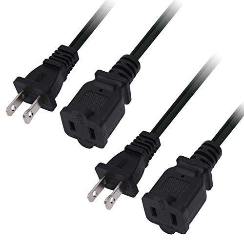 10 FT 2 Prong Extension Cord Black Extension Cord 10 ft Indoor or Outdoor Male/Female Power Cable for NEMA 1-15P to NEMA 1-15R Extension Cable 2 Pack