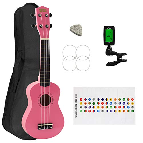 Ukulélé Soprano pour Débutants en Rose avec Sac et Accordeur Uke Gratuit - Les Beatles, Paul McCartney, John Lennon, RIngo Starr, George Harrison Ukulélé Soprano pour Débutants en Rose avec Sac et Accordeur Uke Gratuit