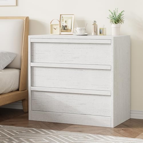 GarveeHome 3 Drawer Dresser for Bedroom, White Nightstand 3 Chest of Drawers with Large Storage, Small Modern Dresser Organizer Bedside Table for Living Room, Nursery, Entryway