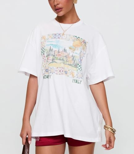 Women Oversized Summer Tops Y2k Cute Loose Fit Short Sleeve Fruit Graphic T Shirts Vintage Beach Baggy Tees2