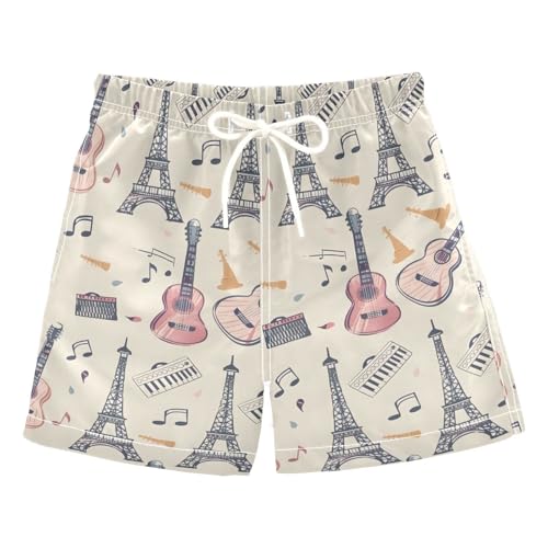ALAZA Paris Eiffel Tower Guitar Music Boys' Swim Trunks Beach Shorts Quick Dry Swimsuit 8 Years Multicoloured